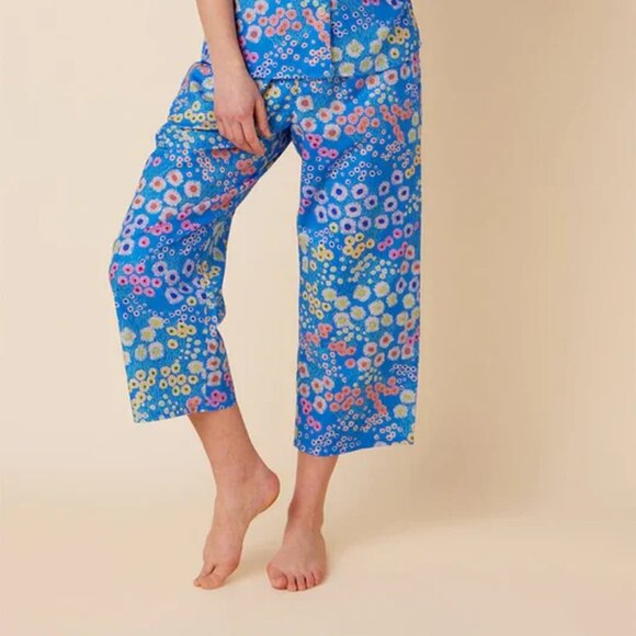 NWT Womens The Cat's Pajamas Cerulean Floral Blue Multi 2 Pc Set Top Bottom L - Picture 2 of 15